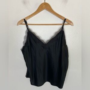 Victoria's Secret Satin Lace Trim Cami Top XL Black Y2K Fairy Romantic Coquette